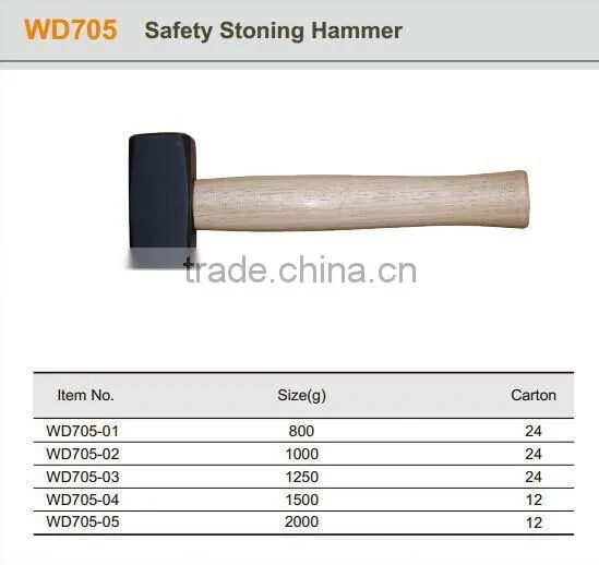 High Quality Carbon Steel German Type Safety Stoning Hammer with Plastic Coated Handle and fiberglass handle