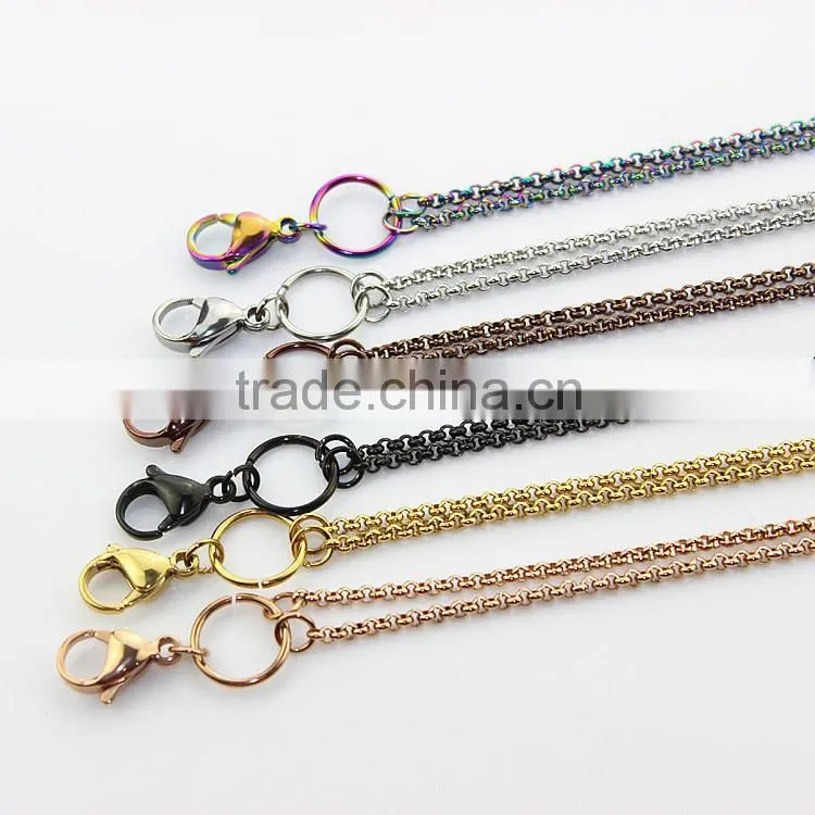 Low price 50cm rose gold color snake chain 316 stainless steel floating locket chain