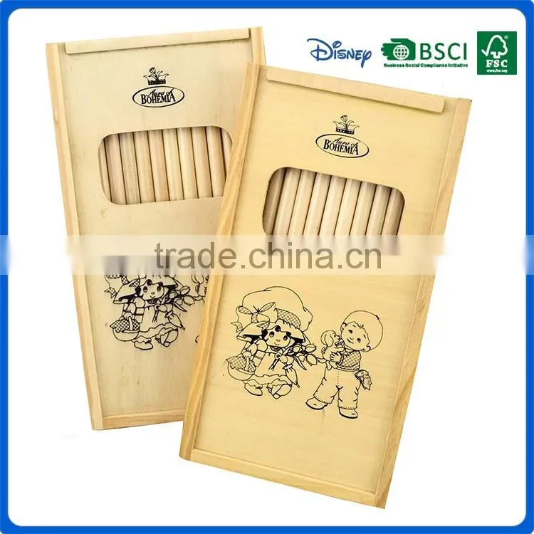 Personalized wooden color pencils into drawer box