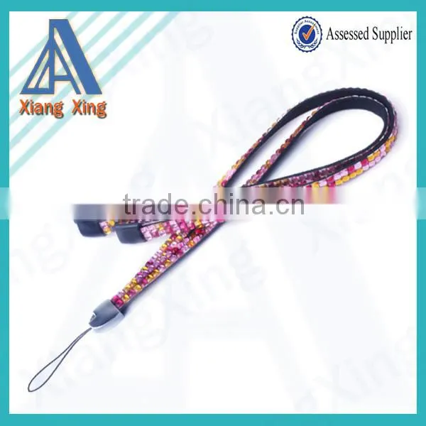 Double line clear rhinestone cute yoyo badge reel lanyard for keys