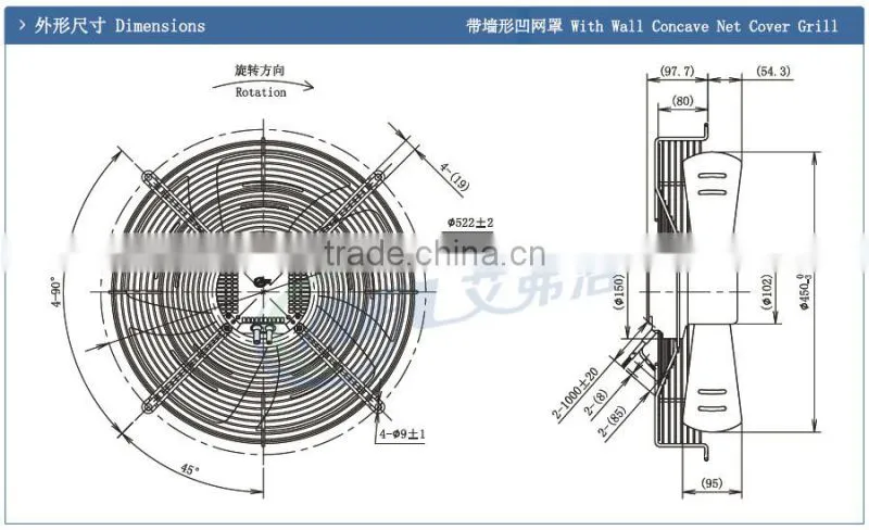 450mm EC Industrial Ventilation Axial Fans With External rotor motors china