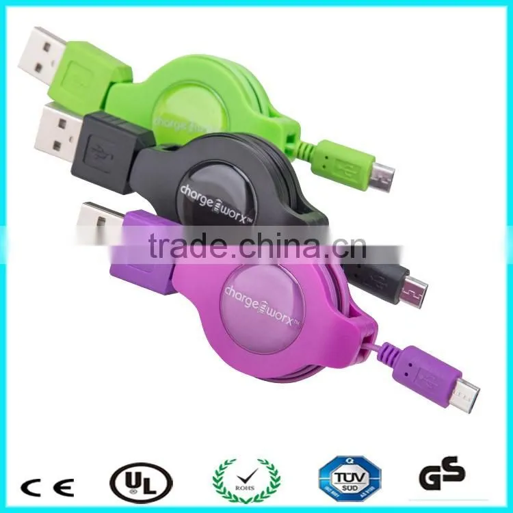 Black blue pink white green retractable micro usb cable