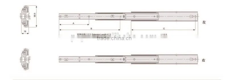 High quality drawer slide manufactory, 58mm ball bearing drawer slide, roller forming machine of ball bearing slide