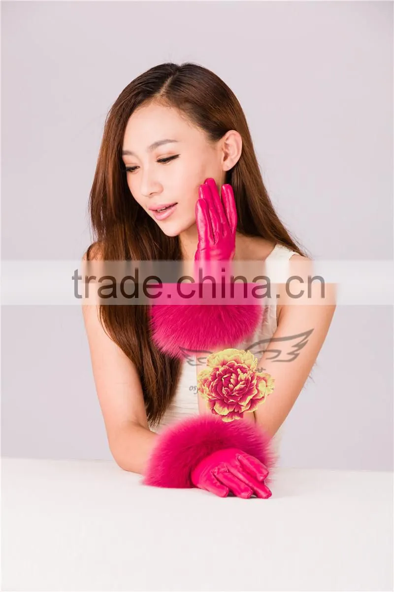 Awesome Design Custom Made Suede Leather Gloves With Best Fox Hair Fur Cuffs