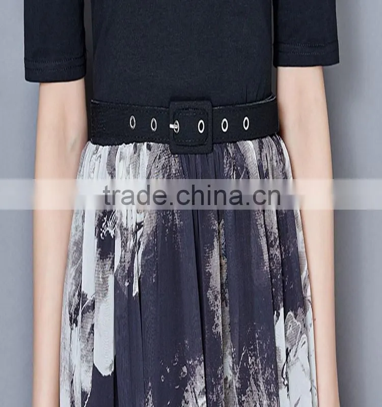 fashion ink printed floral lady chiffon bohemian dress