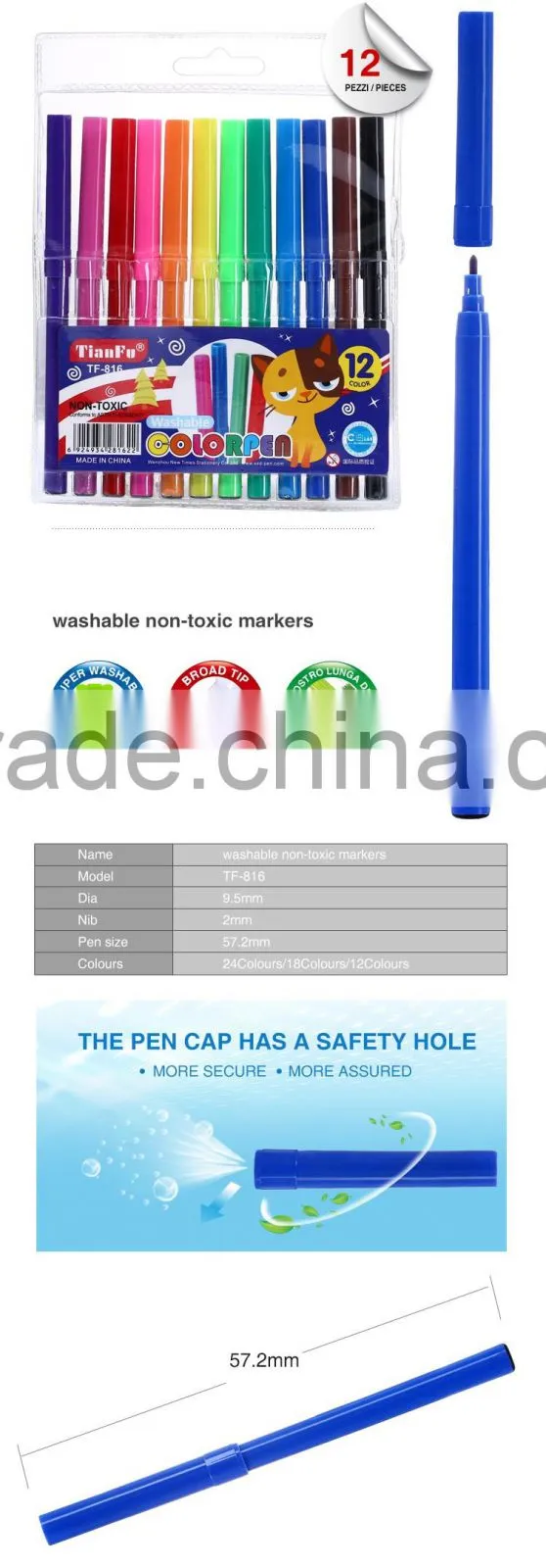 Fashionable water based ink non-toxic water color pen