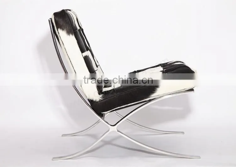 Natural pony leather Barcelona chair in cowhide leather