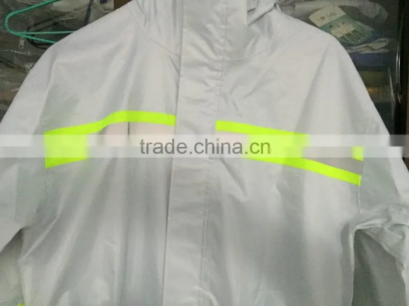White coverall with reflective tapes 200D oxford/PVC coating