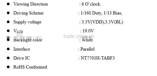gaphic small lcd 160x160 lcd with white backlight color
