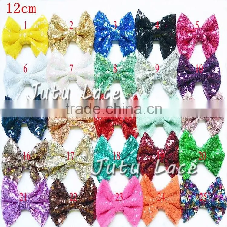 Satin bow with crystal rhinestone center - sequin fabric hair bowknot - DIY kids hair accessories flower bows