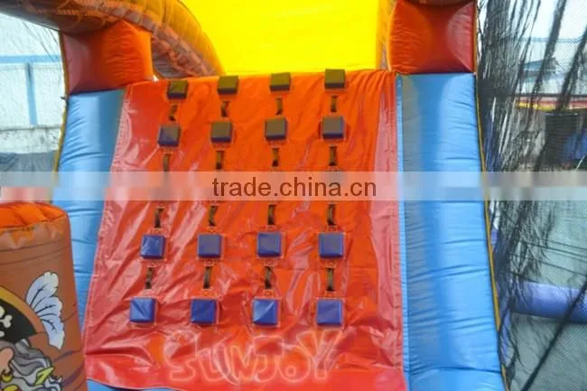 CE New Pirate Inflatable Obstacle Course With Climbing Wall / Outdoor Jumping Slide