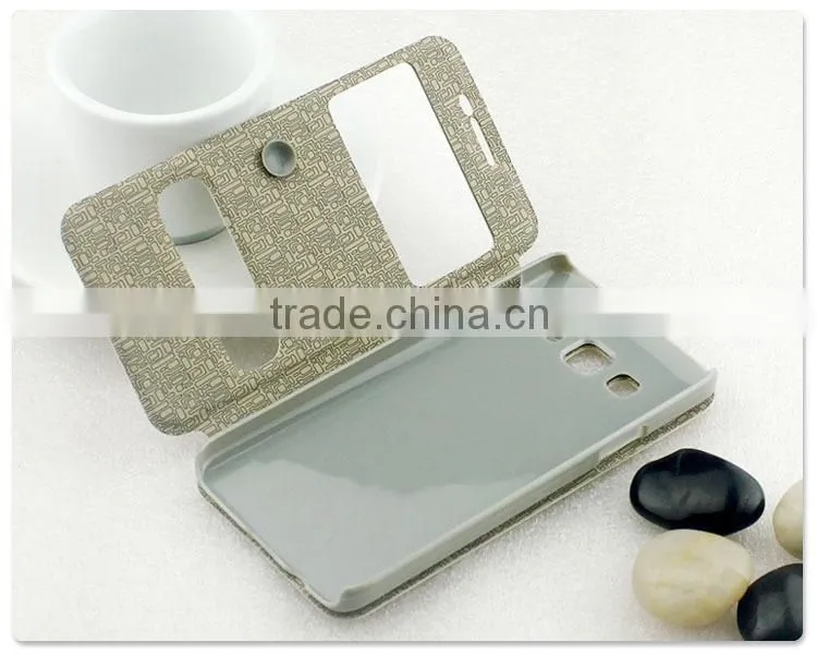 Sand pattern PU leather two window anti-friction waterproof case cover with sucker buckle for Samsung galaxy J7