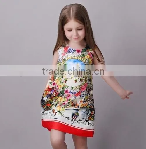 fashionable selling printed baby girl summer dress cheap selling kids girl party wear western dress