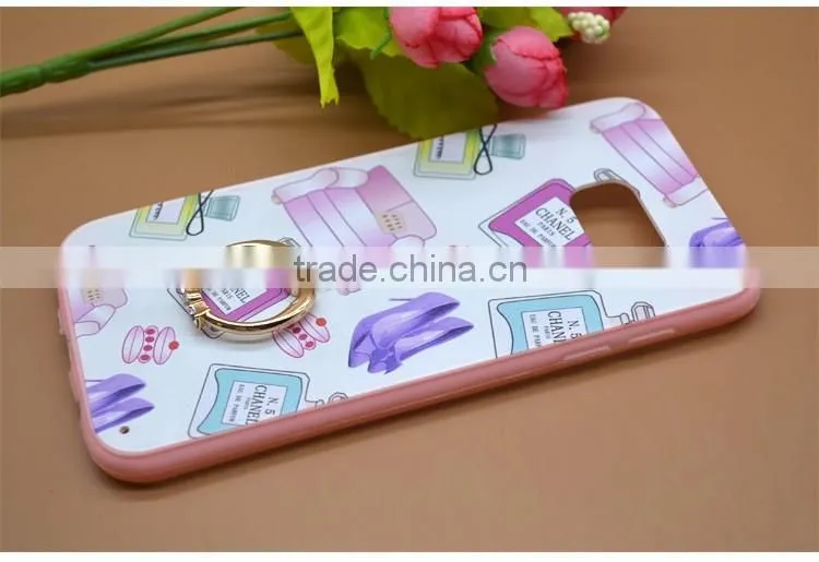 Fashion Prefume TPU+PC 2-in-1 Hybrid Pattern Painting Cases With Ring Bracket For Samsung 7s Edge Phone Case