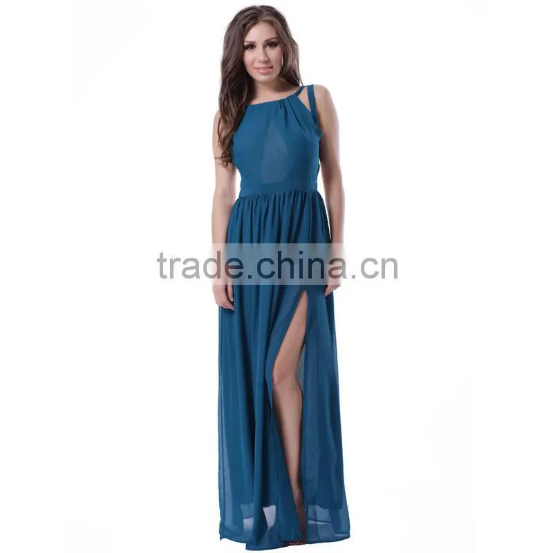 The most popular design red color floor length sleeveless long beautiful chiffon evening dress