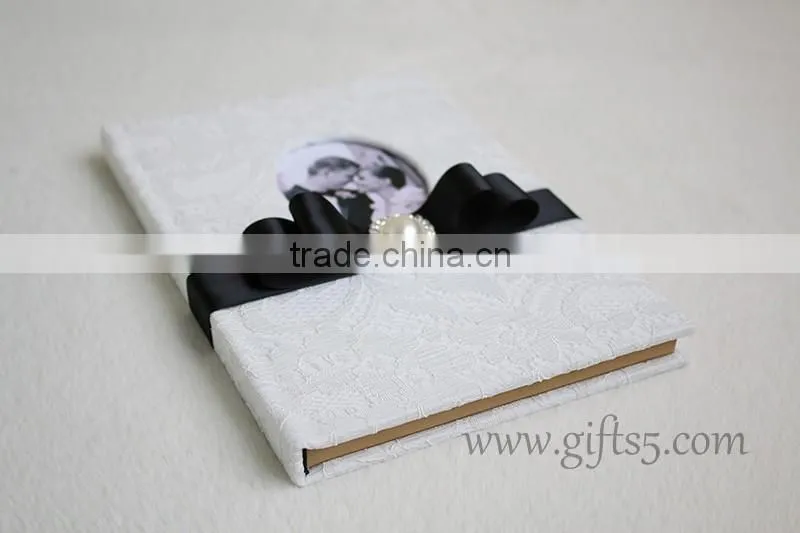 Elegant white lace wedding guest book wiht photo frame put your own photo on the book