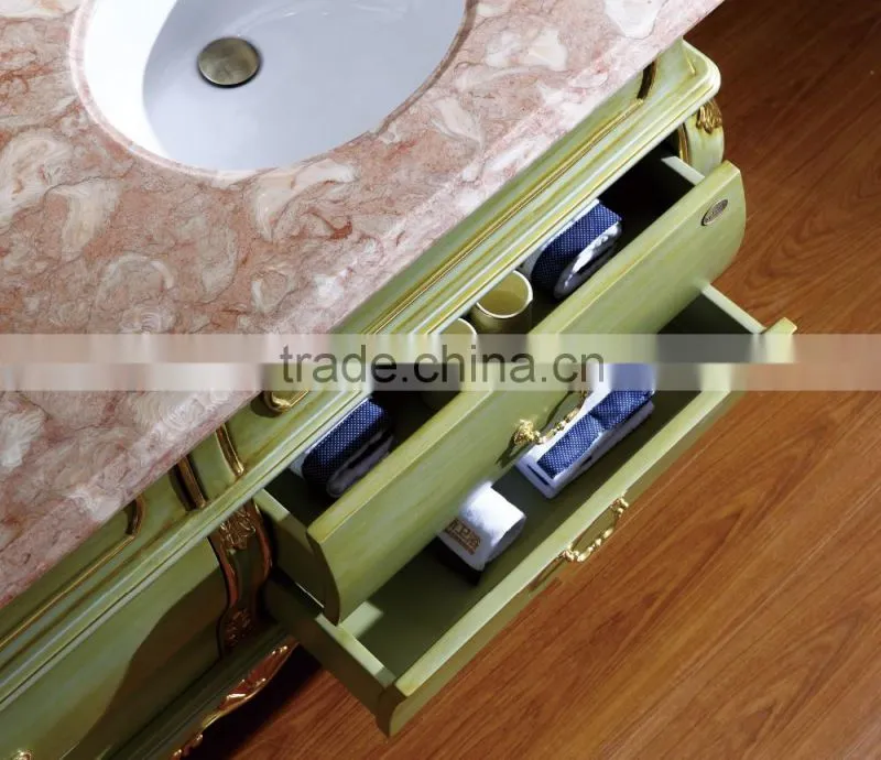 Spain style bathroom vanity furniture hand paining green solid wood WTS808