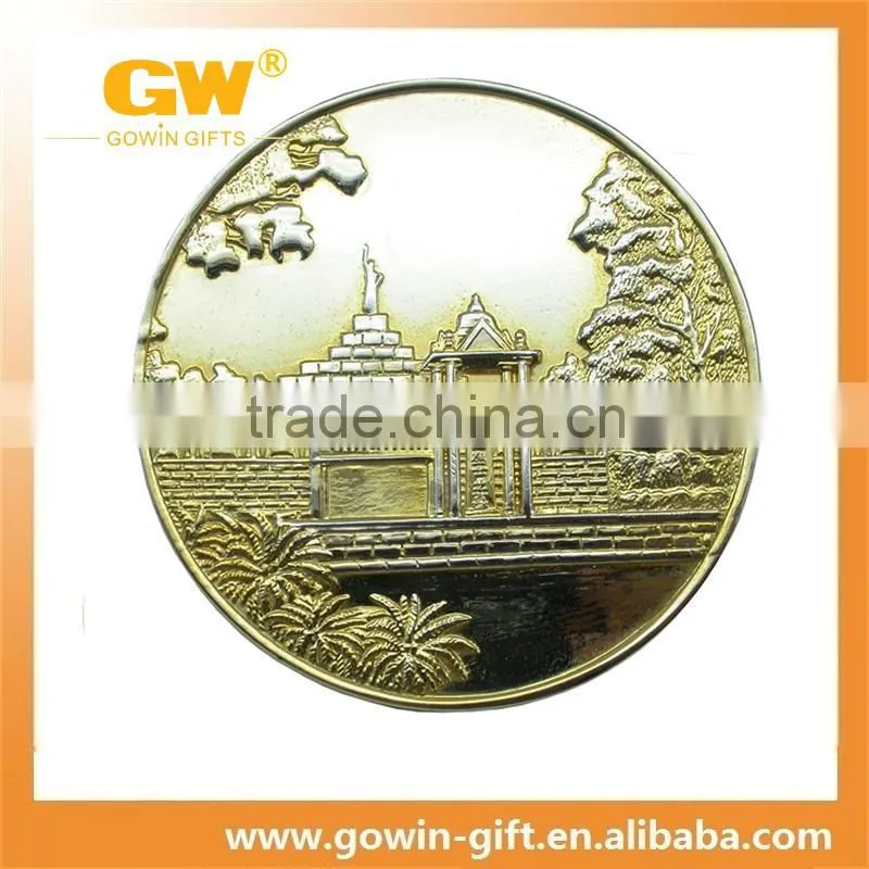 Engraved plate metal custom medallion coin with enamel