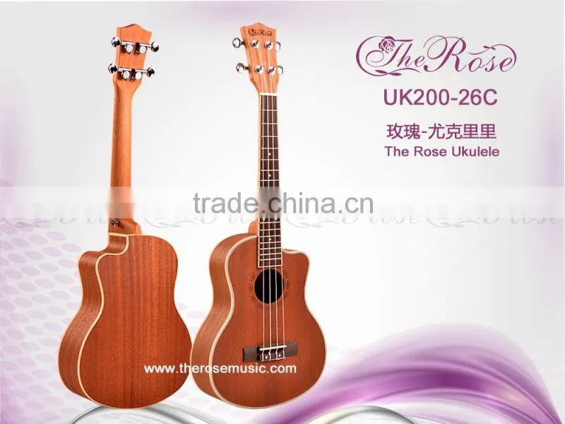26 inch cutaway ukulele china high quality cheap wooden guitar (UK200-26C)