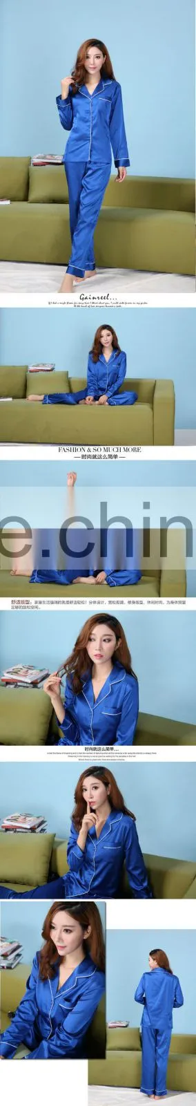 The new 100% silk silk female silk long sleeved comfortable elegant two sets of pajamas