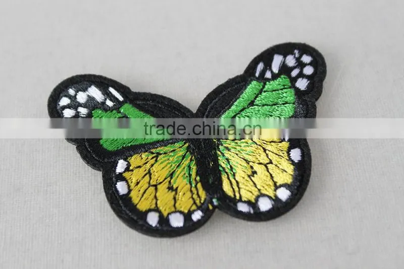 nice design green butterfly embroidery self adhesive leather patches for clothing