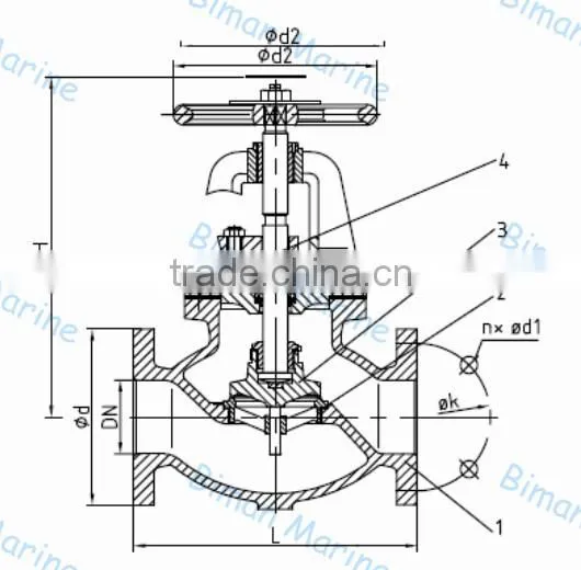 Marine Flanged Globe Valve Drawing