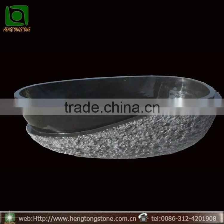 Solid Stone Freestanding Black Bathtub