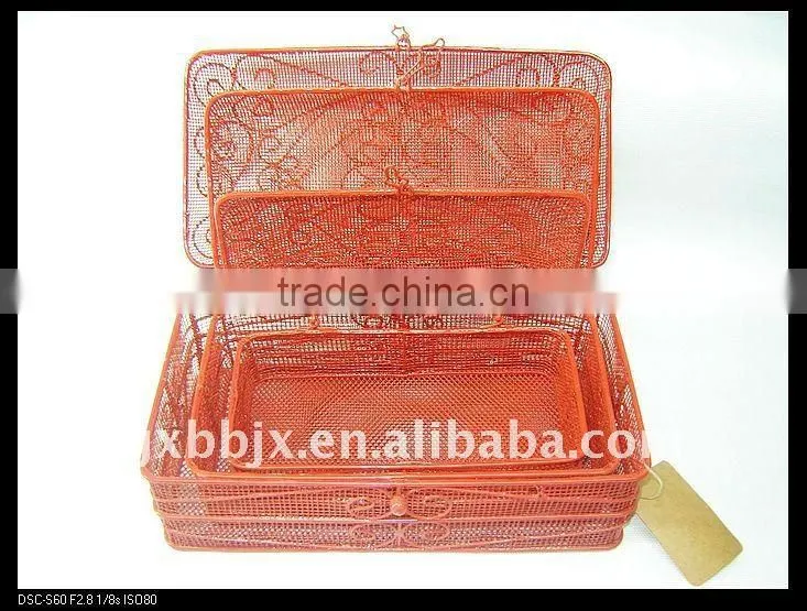 Rectangle red wire storage multi-purpose storage hamper