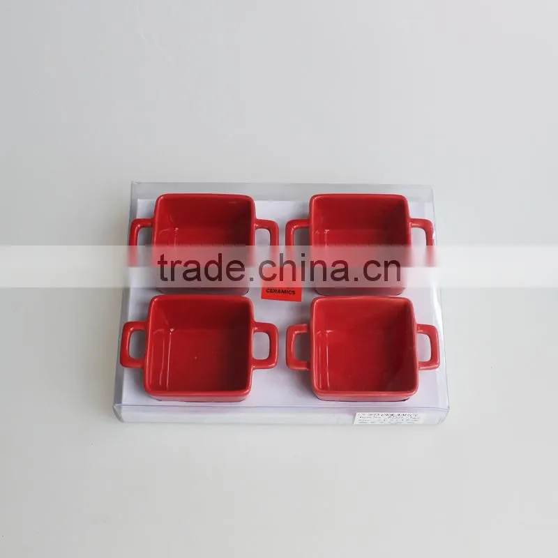 Set of 3/4 hand-printing mini dinnerware stoneware tapas bakeware