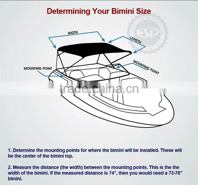 #86346 600D Polyester 3-Bow Boat Bimini Top