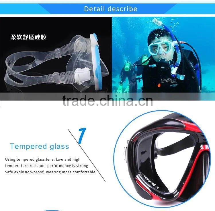 Hot CE approval 2016 hot sale Water Sports Training Snorkeling Equipment Anti-Fog Silicone Scuba Diving Mask Snorke