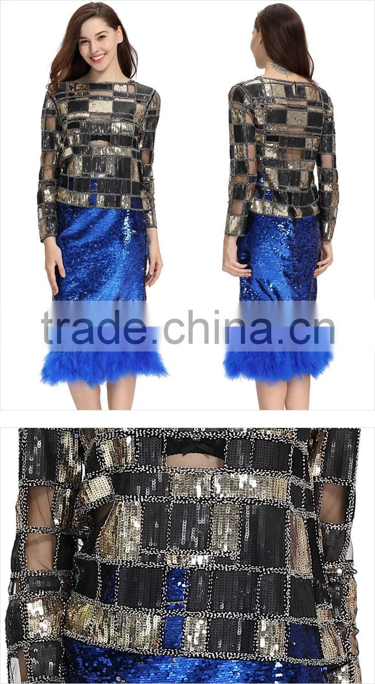 Evening Beaded Dance Woman Blouse Brand Lady Designer Sequin Top