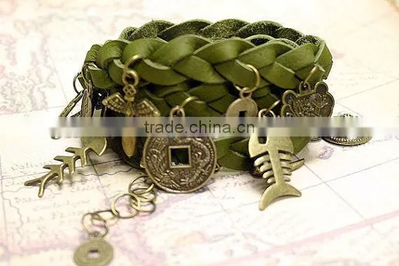 leather wrap bracelet with tubes, double wrap braided leather bracelet, gold and silver tubes leather wrap bracelet