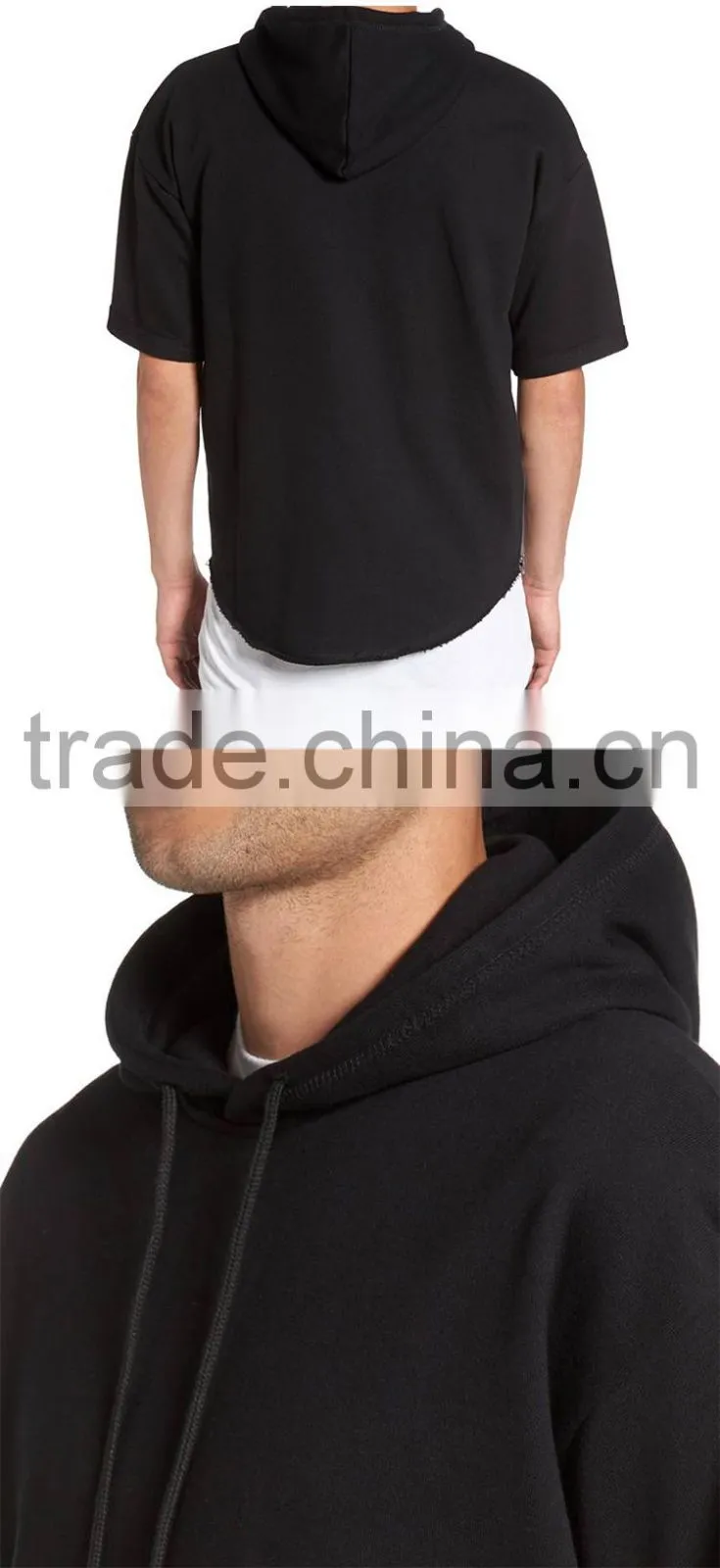 Wholesale custom logo printing short sleeve blank hoodies sweatshirts with side zips