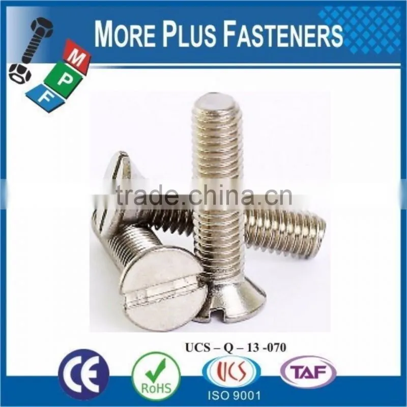 Made in Taiwan Machine Screw Metric DIN 963 ISO 2009 Slotted Flat Head Countersunk Brass and Stainless Steel