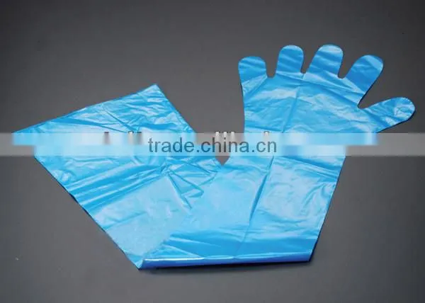 Colored disposable LDPE/HDPE/PE plastic veterinary glove with long sleeve