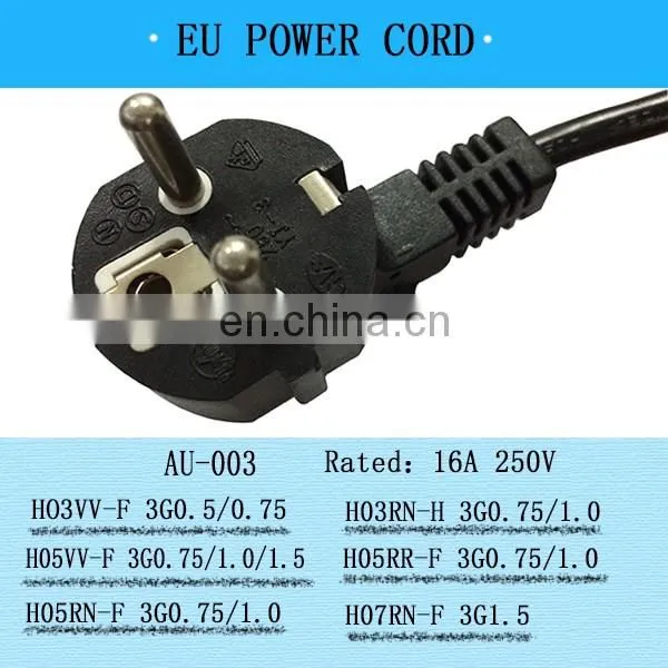 European standard power cord with schuko plug cupper cable