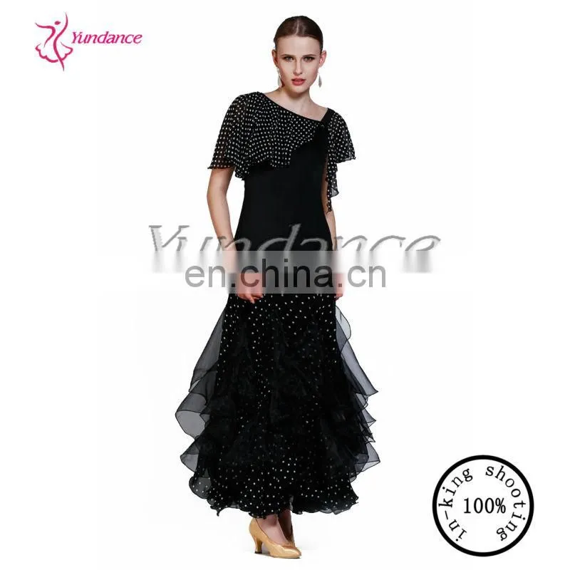 AB022A Chiffon Spot Black professional ballroom dance costumes