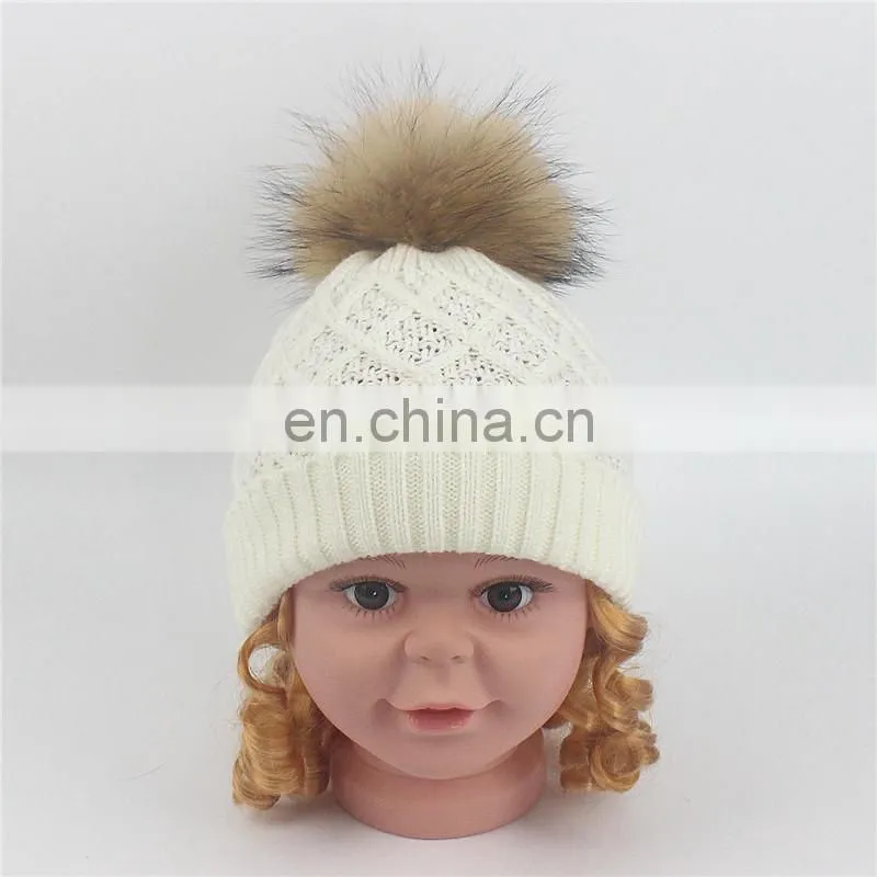 Best-selling Unisex Wholesale Striped Real Fur Pompom Baby Beanie Hat