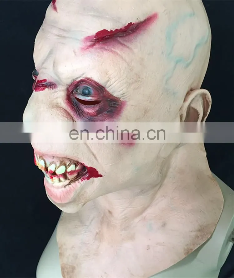 Halloween mask green latex terror Performing party devil skeleton mask
