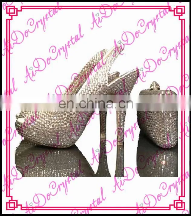 Aidocrystal designer glitter beaded slingback high heel party wedding shoes and bag set