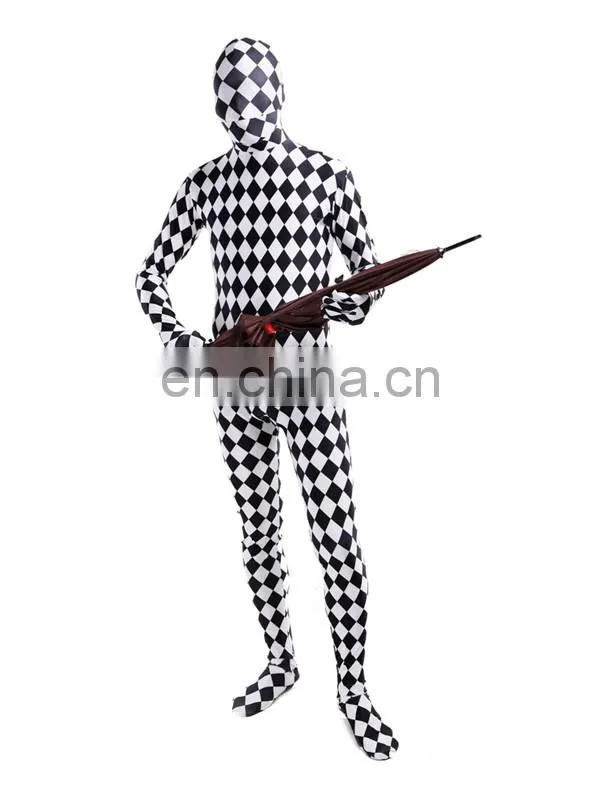 Full Body Lycra Spandex Zentai Costume Black White Check Catsuit Grid Size S M L XXL