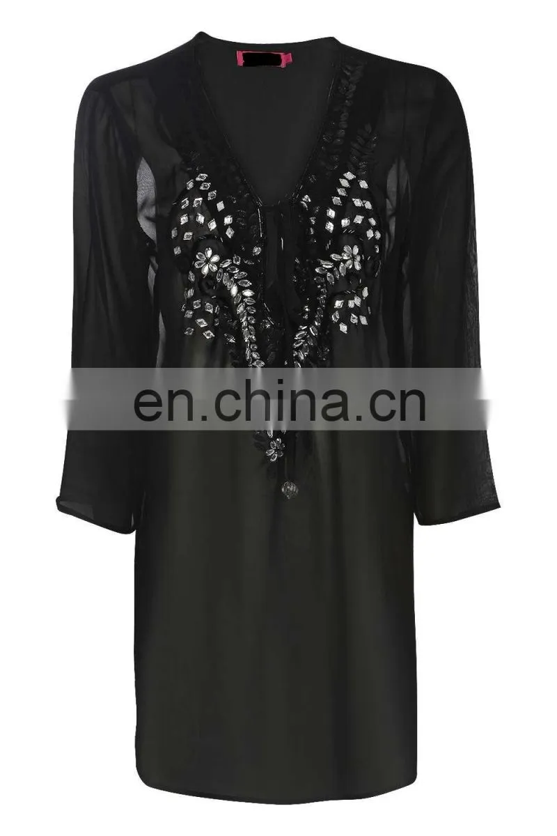 EMBELLISHED DETAIL KAFTAN PONCHO KAFTAN Slim Embroidered Poncho/ Short Kaftan For Women Summer Wear