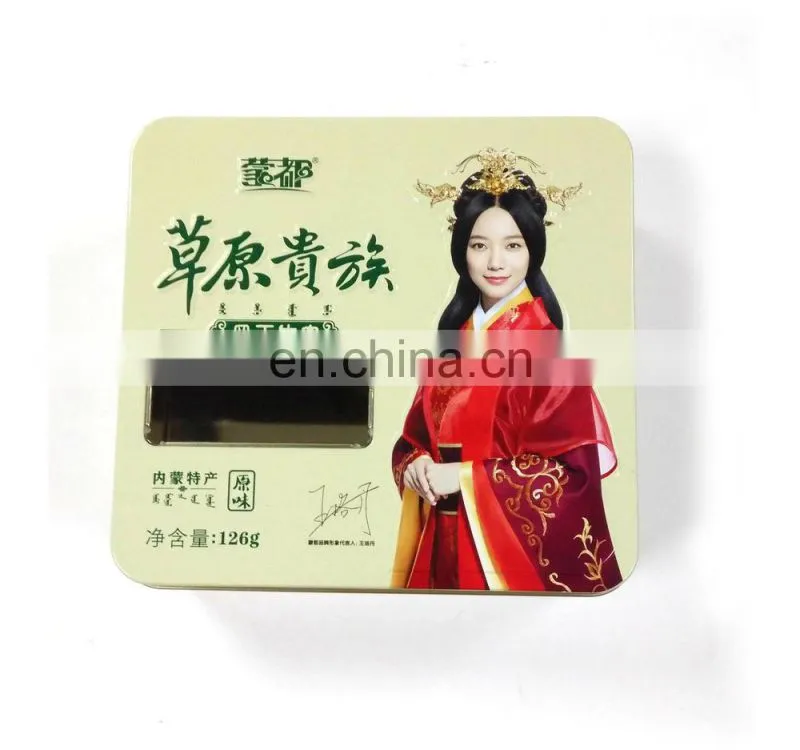 Mongolian sliced dried beef metal tin box with window