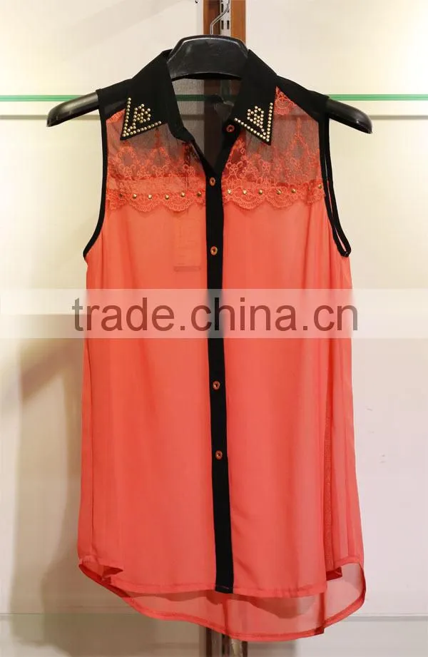 Women's sleeveless chiffon tops with little lace