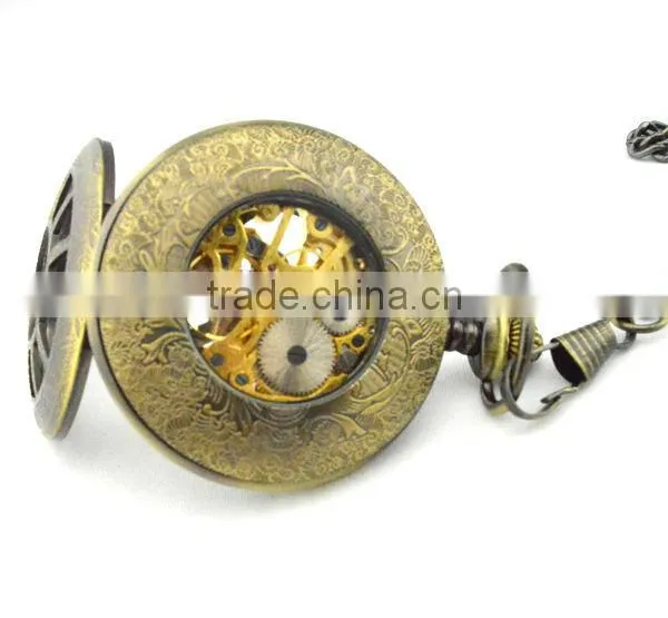 Cute carving watch face retro style bronze watch case mechanical automaton pocket watch