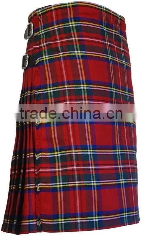 Black Stewart Scottish Tartan 6 Yard Kilt Three Buckle