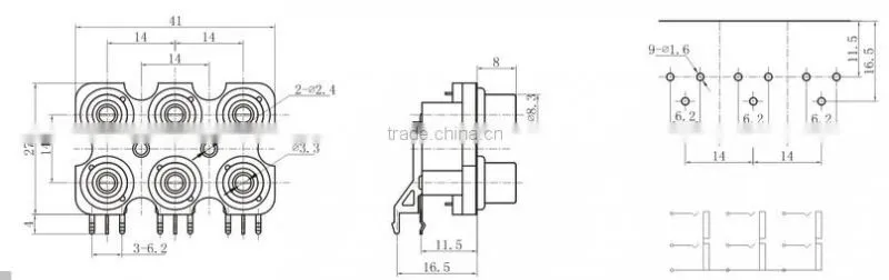 6 holes Horizontal female AV Jack Pin Jack TV Jack