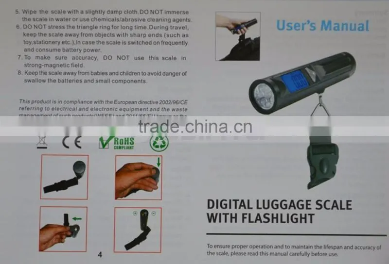 30 x 17mm Big Size LCD Screen 2 in One Fishing Or Travel LED Torch Luggage Scale