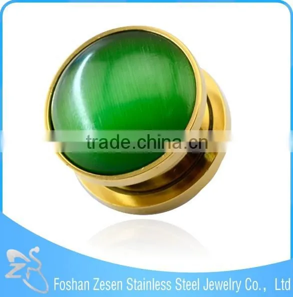 Gold Plated Stainless Steel Single Semi Precious Stone Ear Plug